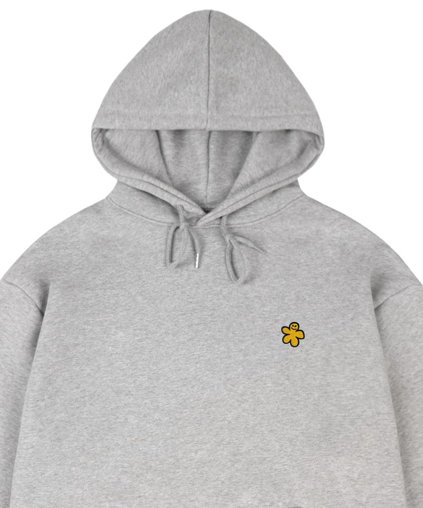 [Unisex] Yellow Odd Flower Embroidered Hoodie_Gray