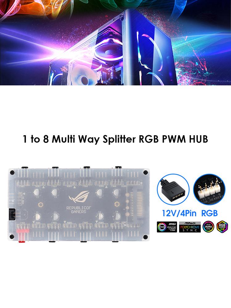 12V 4Pin/5V 3PIN 1 To 8 Multi Way Splitter ARGB/RGB PWM Fan Hub LED Light Strip Controller Addressable RGB Lighting PCB Splitter