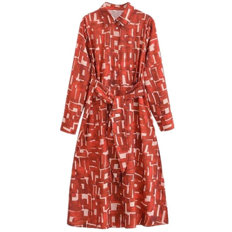 

Fashion Style 2024 New Fall Women s Clothing Temperament Long Sleeve Print Mid Length Long Length Shirt Dress 77015673 Figure Color XS