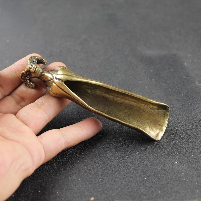 New Tea Scoops Shovel Brass Copper Goat Head Coffee Black Tea Spoon Powder Teaspoon Teaware Tea Ceremony Ice Cream