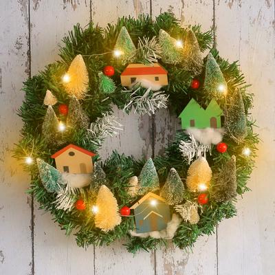 35cm Kerstkransen met Lichtsnoer Creatieve Deur Raam Feest Bruiloft Decoratie Kerstfeest Huisdecoratie