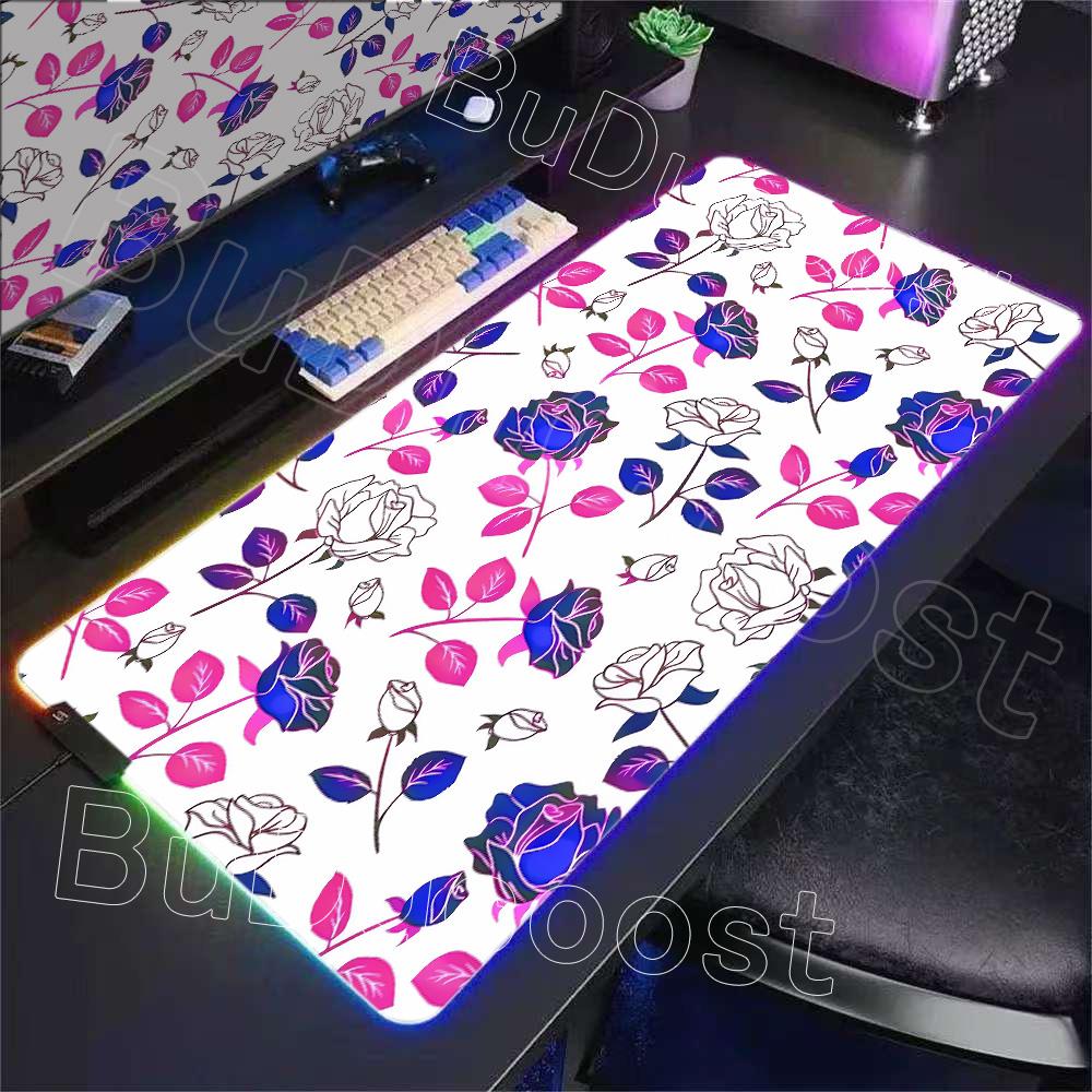 RGB LED  Floral Plants Mousepad Rubber XXL Cartoon Anime Gaming Mouse Pad Keyboard Mouse Mats Desk Mat Accessories Mouse Carpet