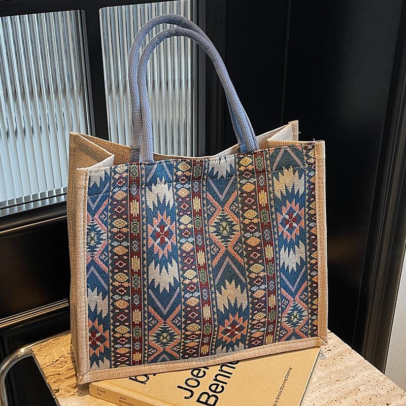 Large Capacity Linen Tote Bag New Hand woven Mommy Bag Women's Fashionable Commuter One shoulder Handbag