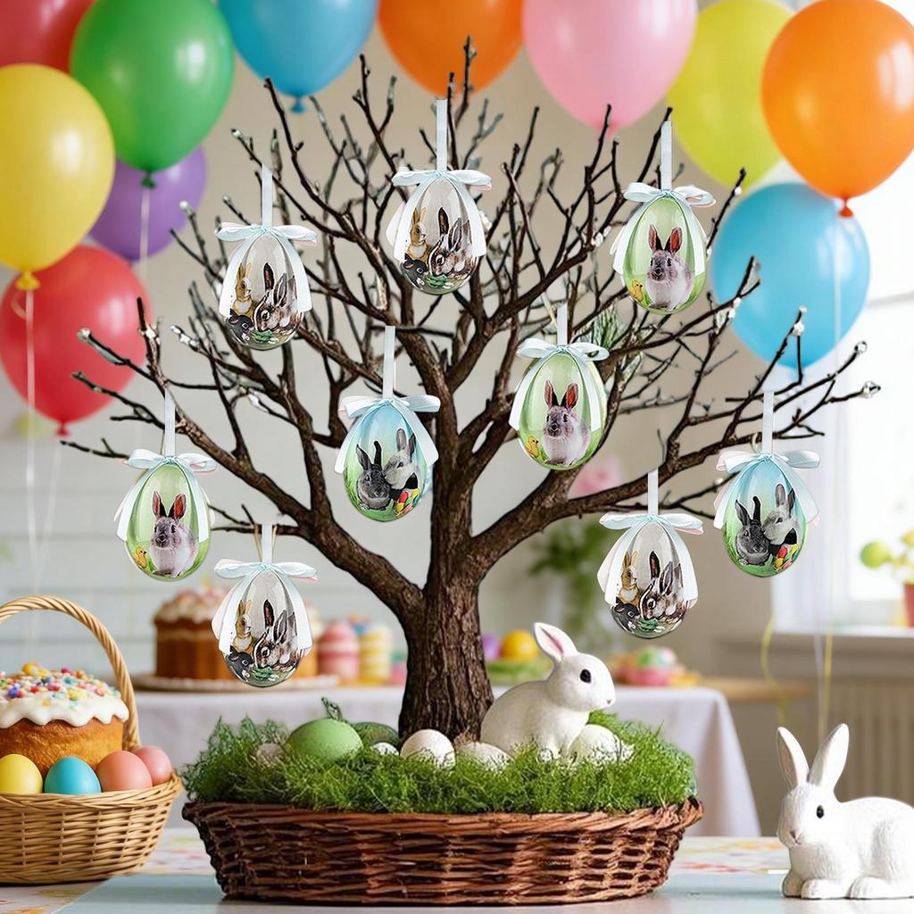 3 Pieces Foam Easter Bunny Egg Ornaments Cute Bunny Spring Decor Decorative Easter Eggs Tree Ornaments For Window Door Garden