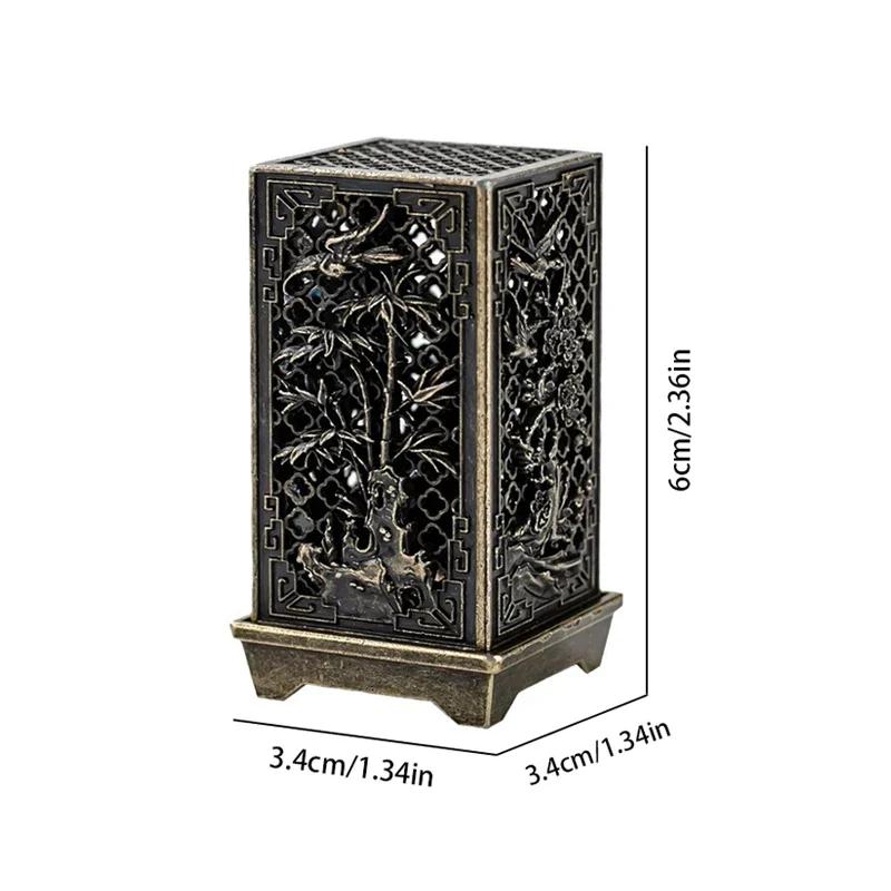 Vintage Carved Plum Incense Burner Square Vertical Alloy Incense Holder Buddhist Craft Chinese Antique Aromatherapy Zen Ornament