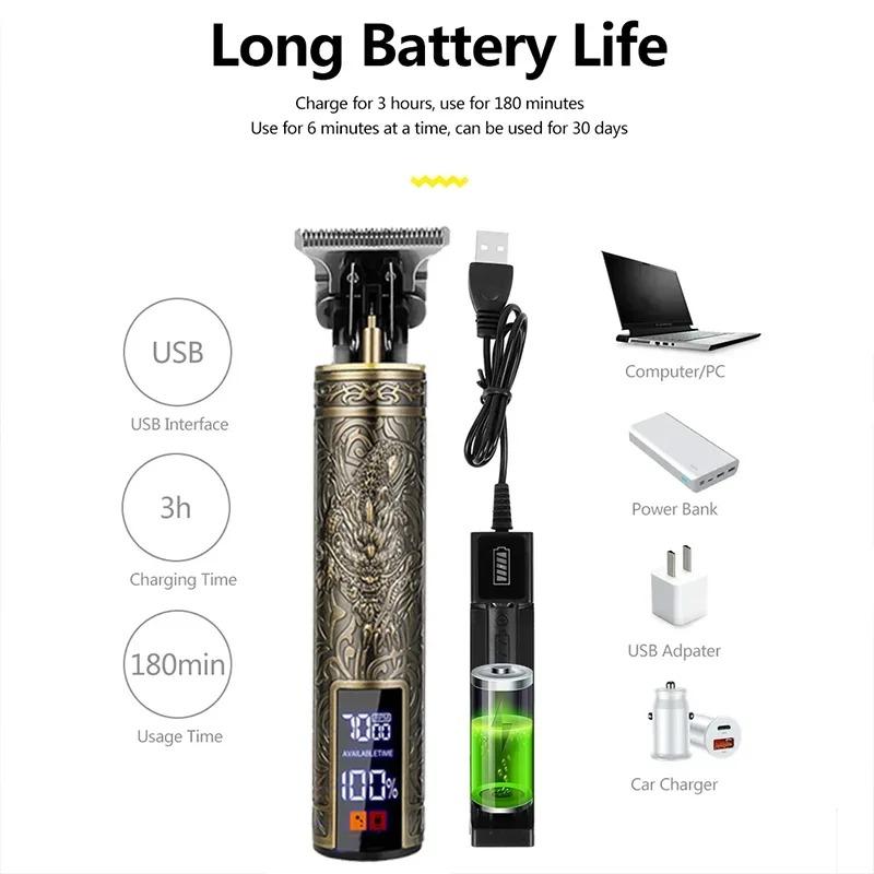 Vintage T9 Barber Clipper Rechargeable Cordless Hair Trimmer Kit For Men Professional Grade With Dragon Engraved Retro Design