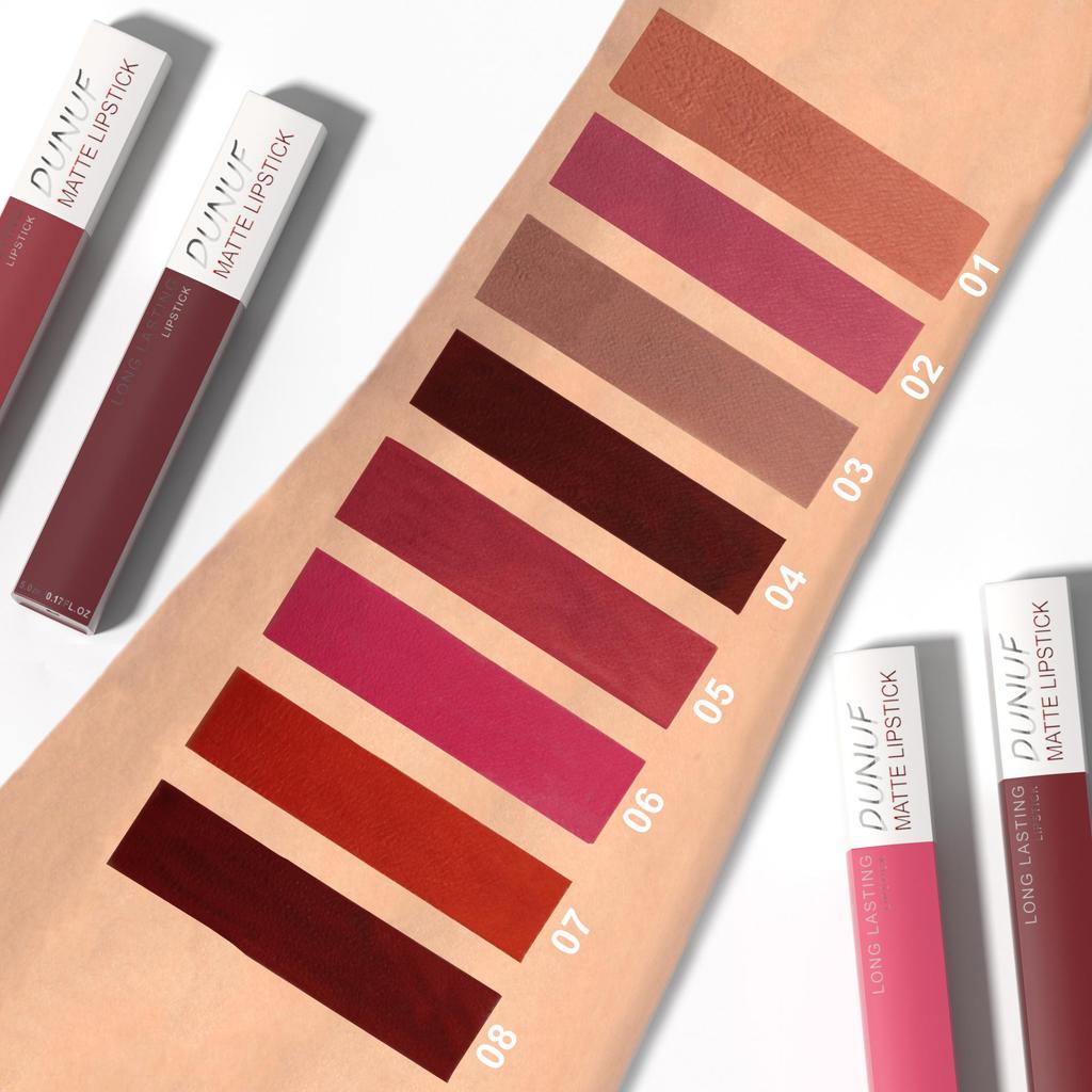 DUNUF Waterproof Matte Lip Gloss - 8 Colors, Long-Lasting Formula