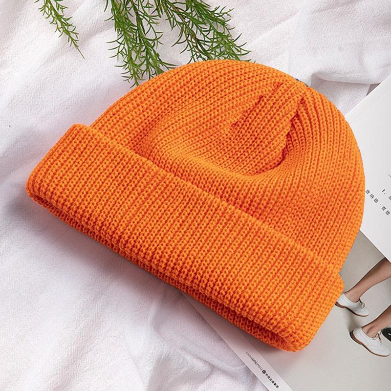 Autumn and winter versatile knitted melon fur hat solid color knitted hat warm damp wool hat