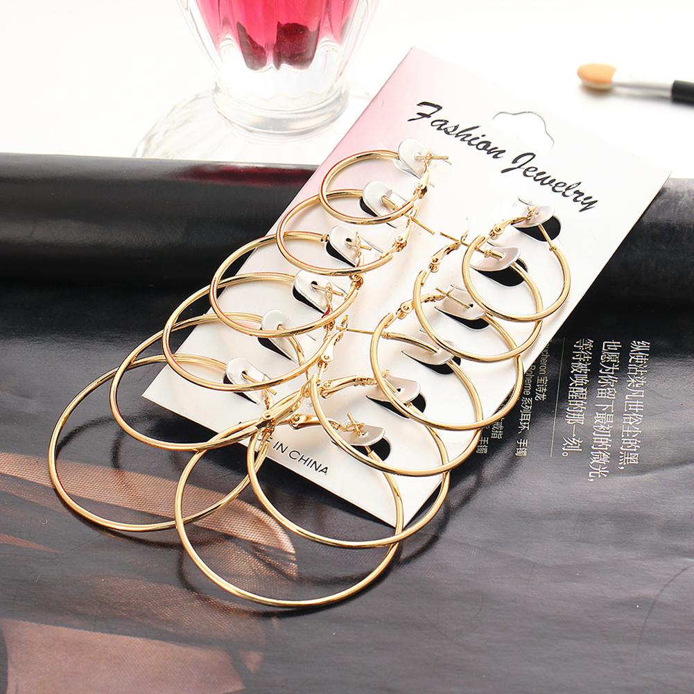 6 Pairs Women Fashion Simple Rock Exaggeration Circle Hoop Earrings Set Punk Hoop Earrings