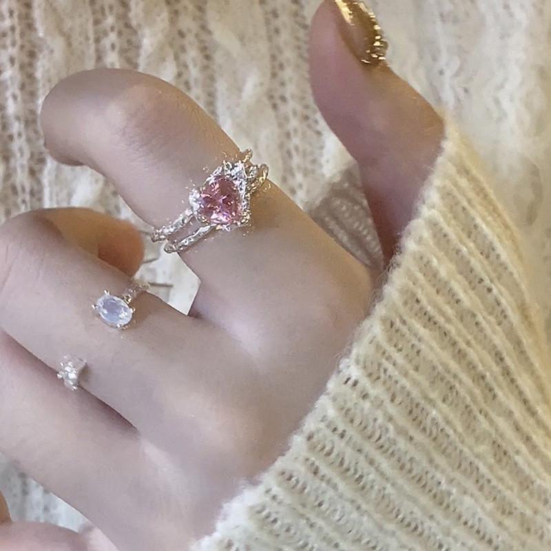 Eleganter Vintage Rosa Herz Edelstein Silber 925 Ring Für Modische Frauen Geschenke