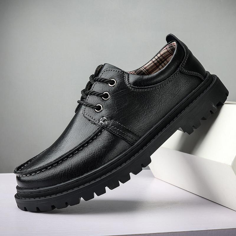 Fashion Tooling Men'S Shoes Thick Bottom Split Leather Shoes Man 2022 Newest Comfy Lace-Up Men Casual Shoes Formal Office Men Shoes