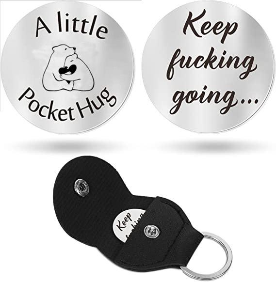 Cross Car Key Inspirational Decision Coin Leather Keychain with Stainless Steel Engraved Double-Sided Round Charm Gift