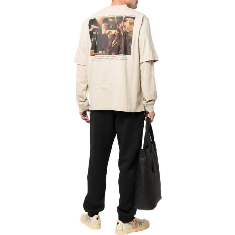 Off-White Caravag Arrow Logo Double Sleeve Longsleeve Beige Men Streetwear OMAB068S22JER0011710