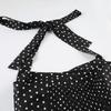 Women Summer Sweetheart Neck Polka Dot Ruffle Hem Slim Fit Sleeveless Camisole Top