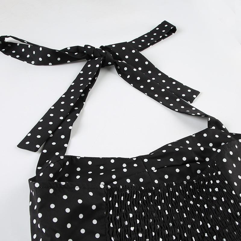 Women Summer Sweetheart Neck Polka Dot Ruffle Hem Slim Fit Sleeveless Camisole Top