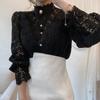 Frauen Spitze Blusen Blütenblatt Hülse Frauen Bluse Chic Taste Aushöhlen Blume Spitze Patchwork Weißes Hemd Top Weibliche Kleidung