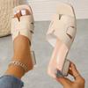 Women's Chunky Heeled Sandals Fashion Square Open Toe Slip On Heels Elegant Wedding White Sandals