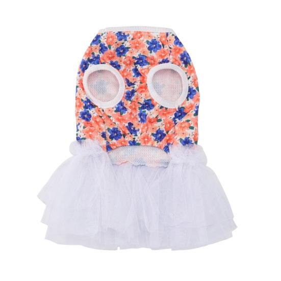 Floral Dog Dress Small Dogs Dress with White Tulle Skirt Summer Tutu Dress for Puppies Bichon Frise Schnauzer Small Breeds