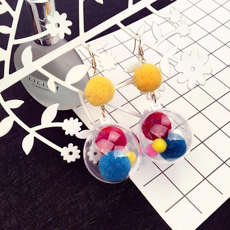 Autumn And Winter Plush Ball Earrings, Simple Geometric Wool Cap, Fringed Round Earrings, Pearl Plush Earrings.