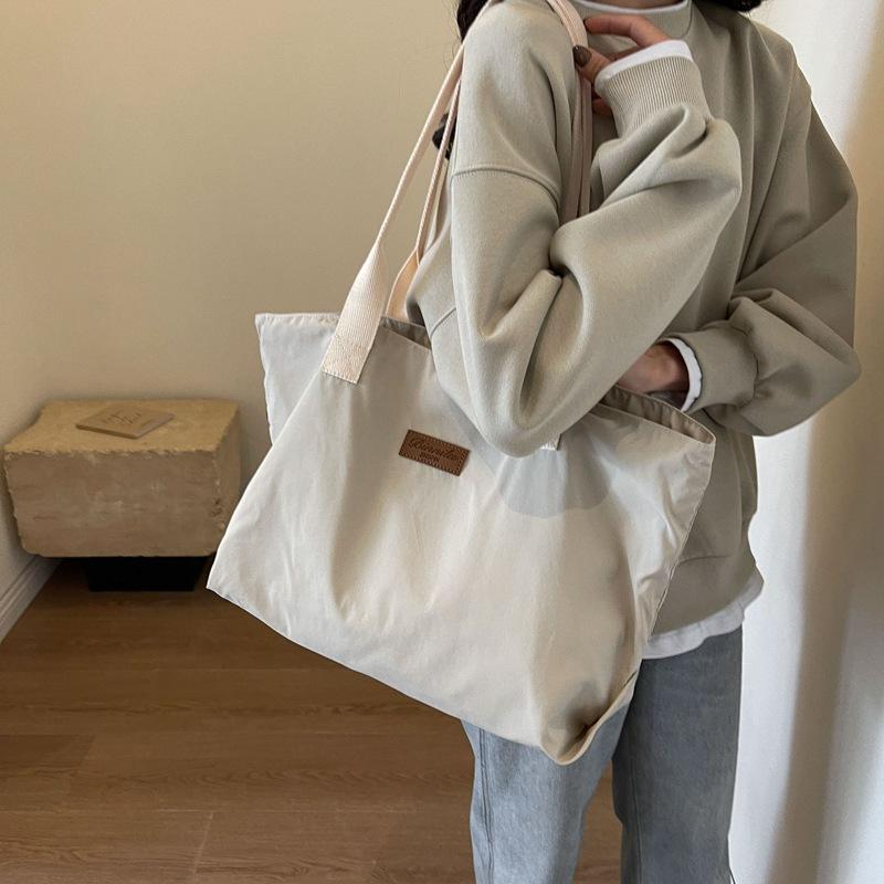 Solid Color Tote Bag Women's Large Capacity Shoulder Bag Student Classes Book Bag