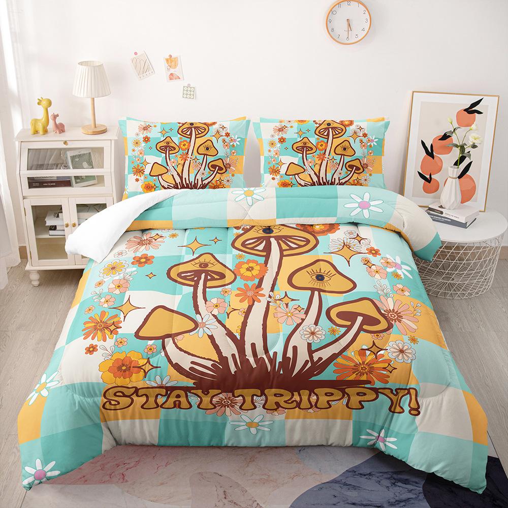 Dreamy Colorful Mushroom Bedding Set Print Polyester Duvet Cover Single Twin Queen King Size for Home Decoration Birthday Gift