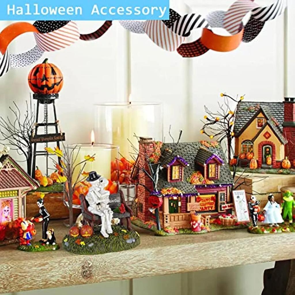 Halloween Village Accessories, Kiss of Death Figurines, Spooky Skeleton and Pumpkin Statue LED Lights Decorations Holiday Gifts