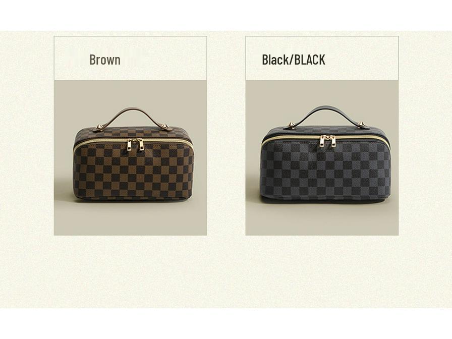 PU Große Monogramm Karomuster Make-up Tasche: Wasserdicht, Tragbar & Multifunktionales Aufbewahrungsfach für Toilettenartikel.