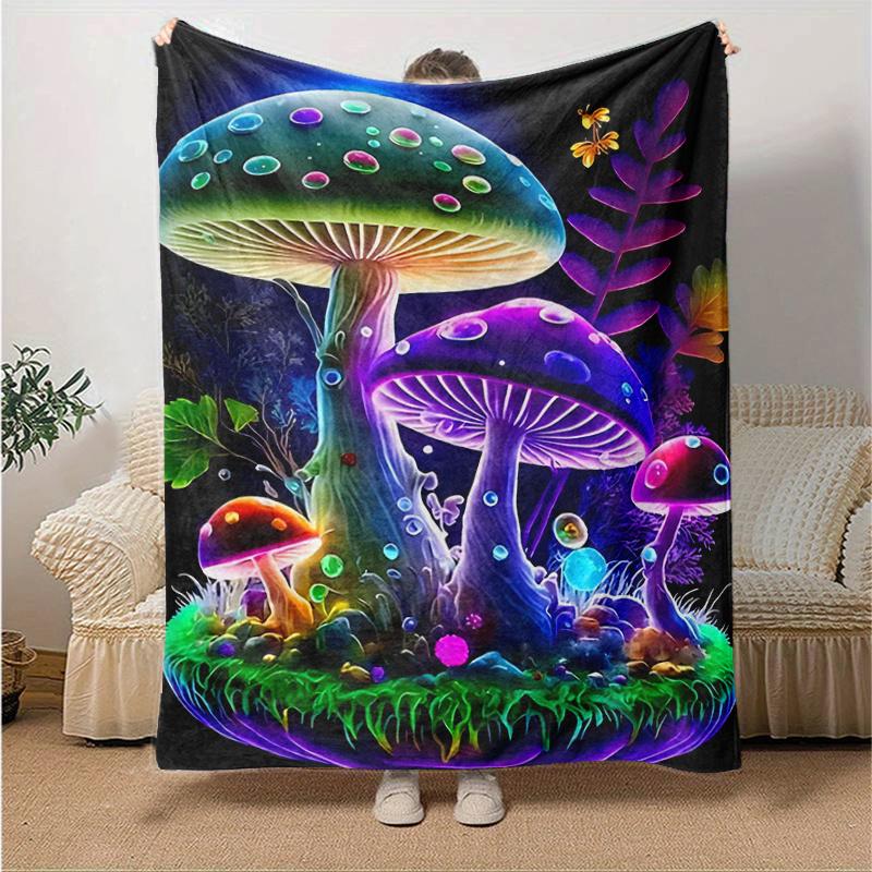 1ks Barevná fantasy deka s houbami, bytová dekorace, přehoz na pohovku, venkovní deka .W085