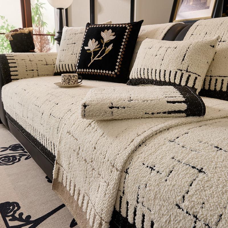 New Half-Edge Velvet Sofa Cushion, Light Luxury Style, Non-Slip And Dirt-Resistant Seat Cushion, Advanced Sofa Cover, Autumn And Winter Sofa Cover