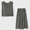 Taochuan Japanisches Retro-Karomuster Ärmellose Weste & High-Waist Elastisches Rock-Set für Damen