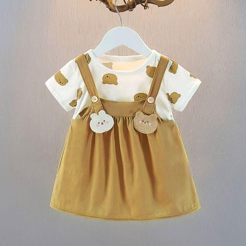Cute Infant Baby Girls Short Sleeve Princess Dress Casual Soft Breathable Summer Outdoor Play Party Birthday Skirt Dress