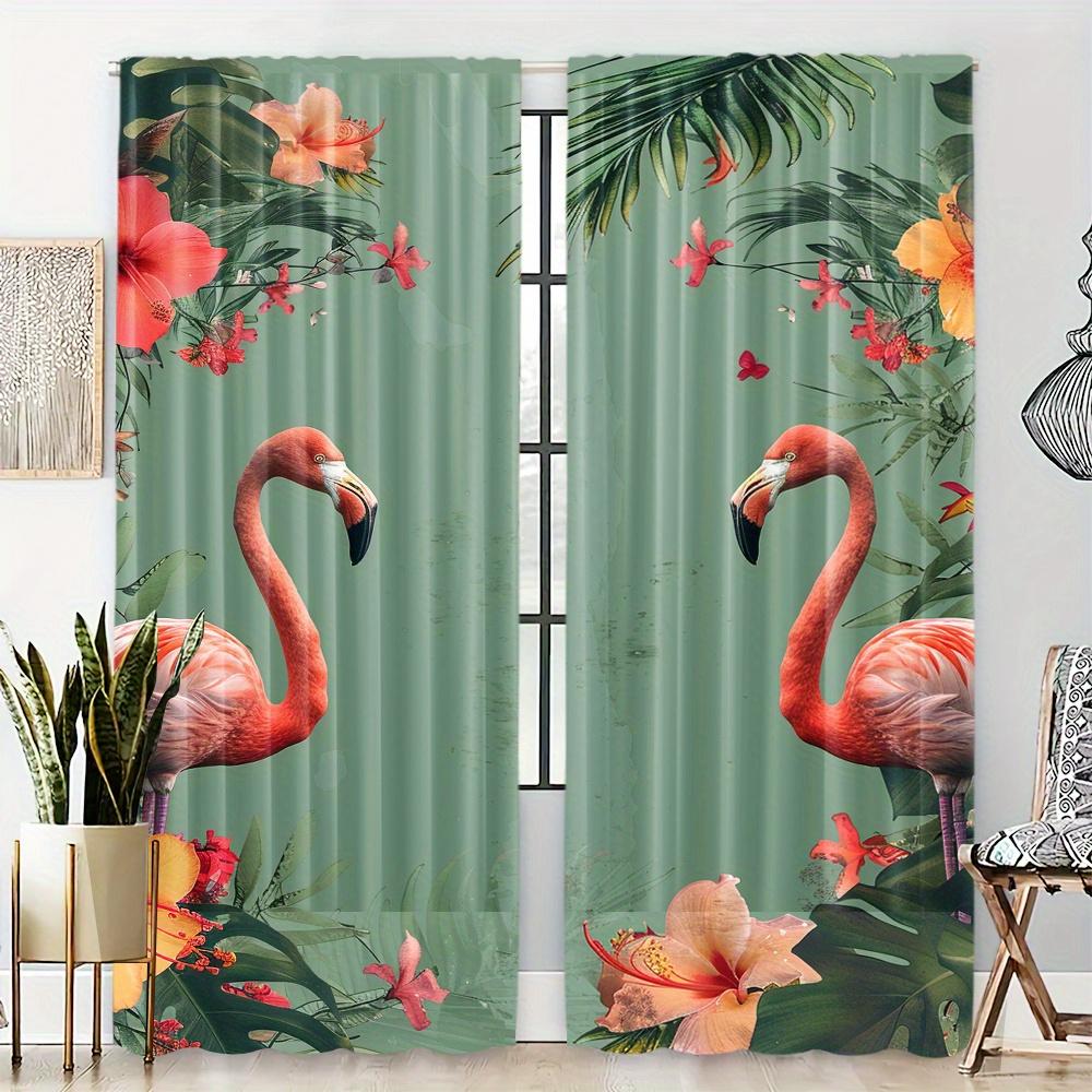 2-Piece Flamingo & Floral Print Curtains Set Rod Pocket Design Polyester  For Living Room Bedroom Kitchen Blinds Floor Window