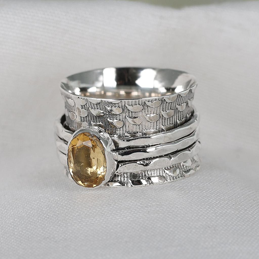 Citrine Ring, Meditation Spinner Ring, Silver Jewelry, Anxiety Healing Ring