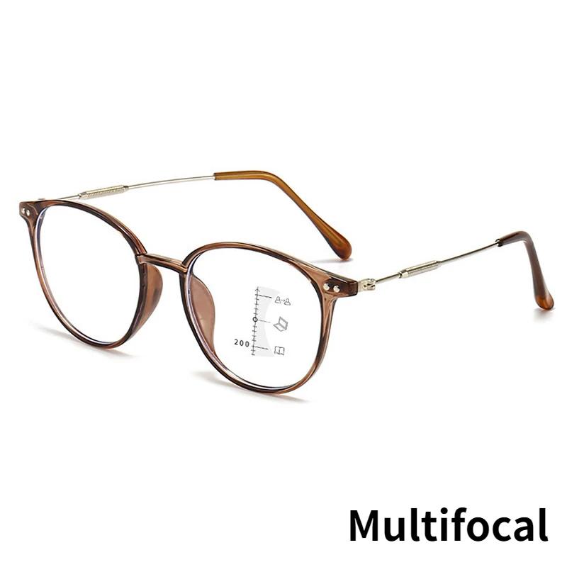 Near Far Multifocal Glasses for Men Women Vintage Fashion Round Frame Reading Glasses Blue Light Blocking Prescription Eyewear