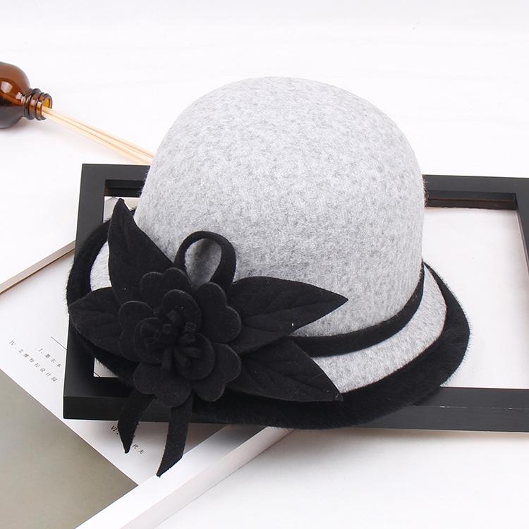 2022 Autumn And Winter Woolen Hat Women'S Casual Wide-Brimmed Top Hat, Flower Dome Fashion Hat