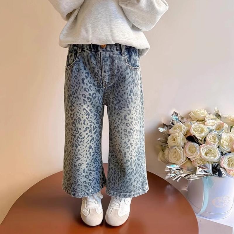 

Джинсы для девочек Осень Весна Леопардовые брюки для детей Мода Детские брюки с широкими штанинами Брюки для малышей Повседневная детская одежда 110 синий