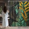 Creative Abstract Geometric Green Theme Figure Bohemian Vintage Gold Green Plants Pattern Shower Curtain With Hooks