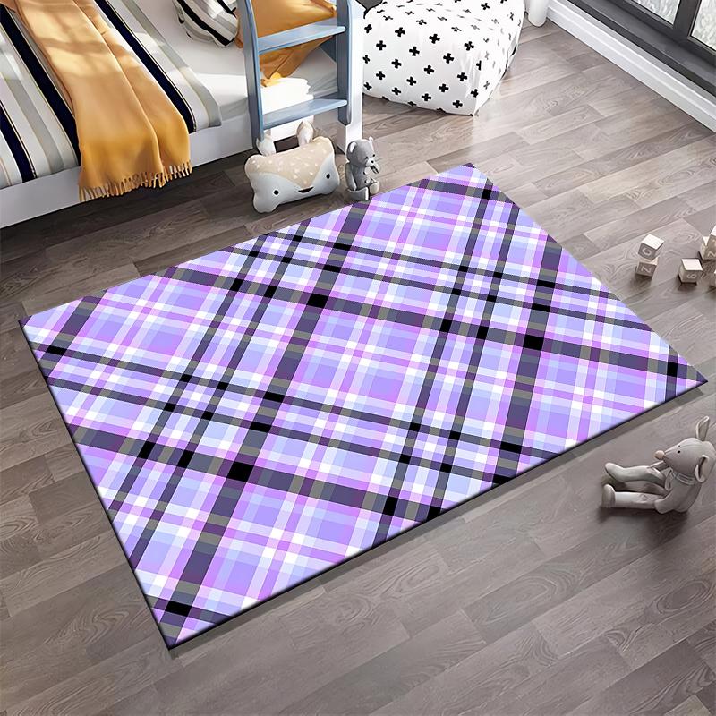 Purple and White Plaid Pattern Carpet for Living Room or Bedroom Suitable for use as an anti-slip for living room bedroom sofas