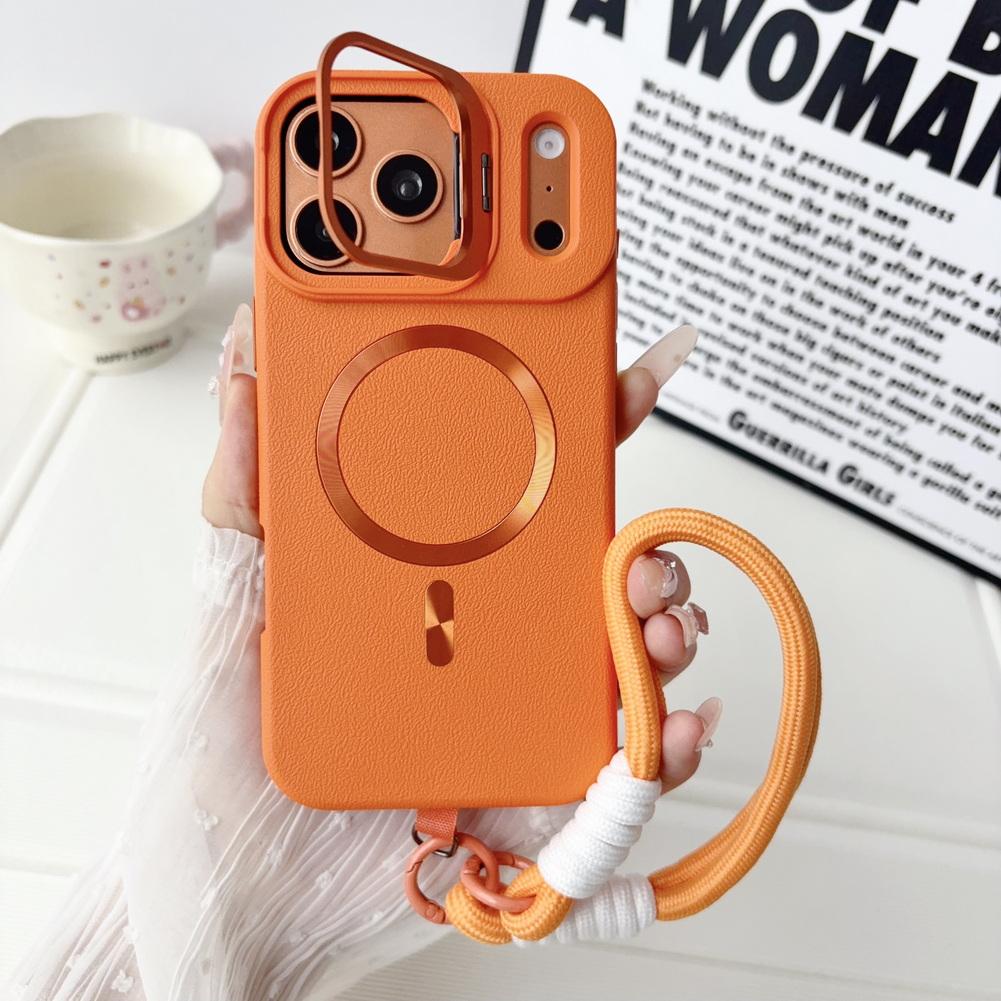 Wrist Strap Leather Textured Case For iPhone 17 Pro Max 17 pro Air 16 15 14 13 12 11 Metal Lens Bracket Magnetic Ring Cover