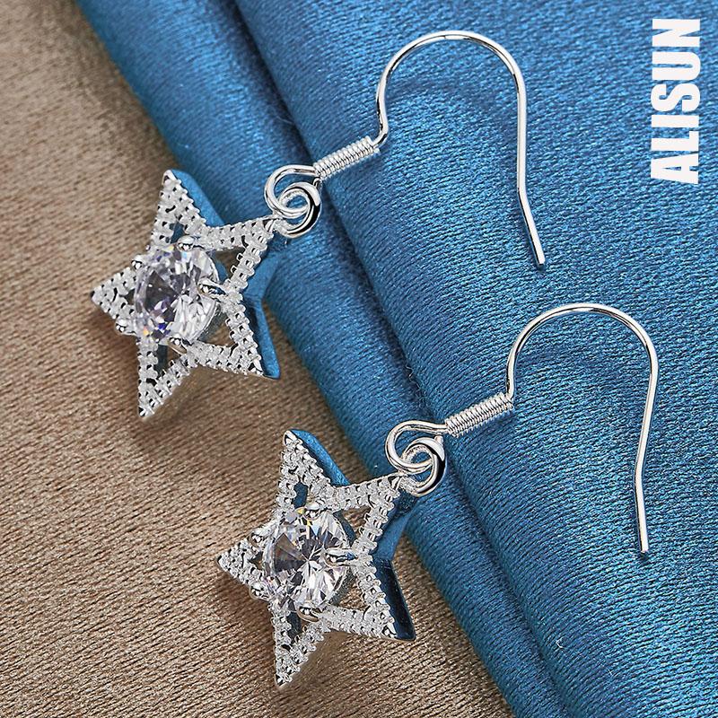Pendientes de plata de ley 925 con circonitas AAA en forma de estrella, joyería de boda de moda.