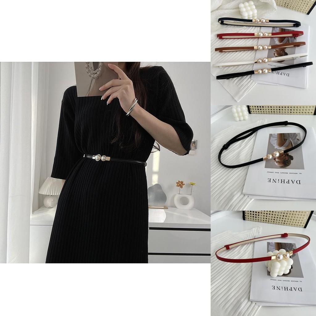 Stunning Matte Black Women's Belt With Elegant Pearl Buckle Perfect For Summer Outfits