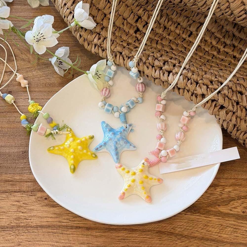 Beads Blue Starfish Collarbone Chain High-end Exquisite Neck Pendant  Summer