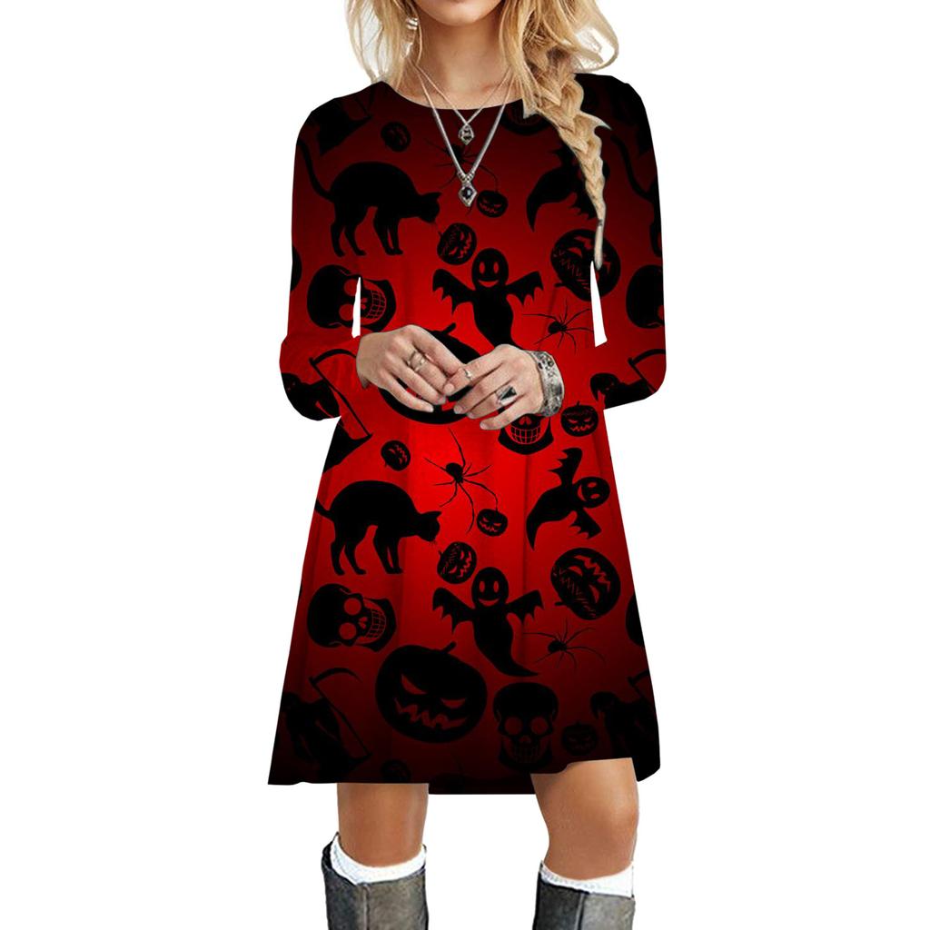 Halloween Party Dresses For Women Funny Cats 3D Pumpkin Print Dress Autumn Winter Fashion Long Sleeve Kawaii Dress Oversize