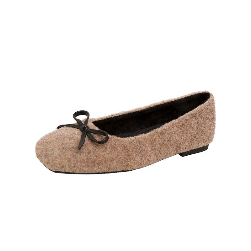 

Виноградная мама в том же стиле, красивые и универсальные осенне-зимние туфли-балетки с плюшевым бантом, теплые, с мелким вырезом, женские весенне-осенние 40