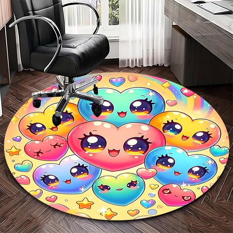 1pc Kawaii Heart Shaped Round Carpet Anime Design Office Chair Mat | Cute Heart Print Rug | Non Slip Rug | Perfect Gift