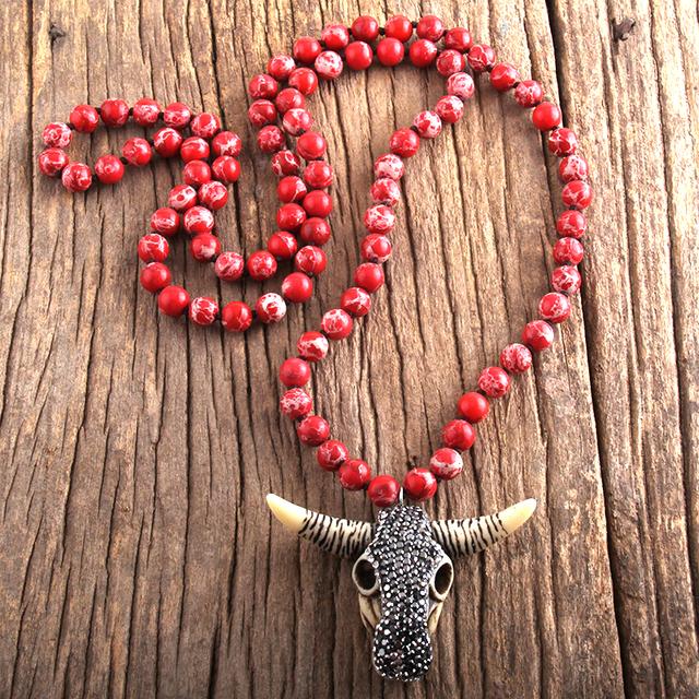 Fashion Boho Jewelry Empire Stones With Bull Head Charm Pendant Handmade Necklace Women Jewelry Gift Dropship