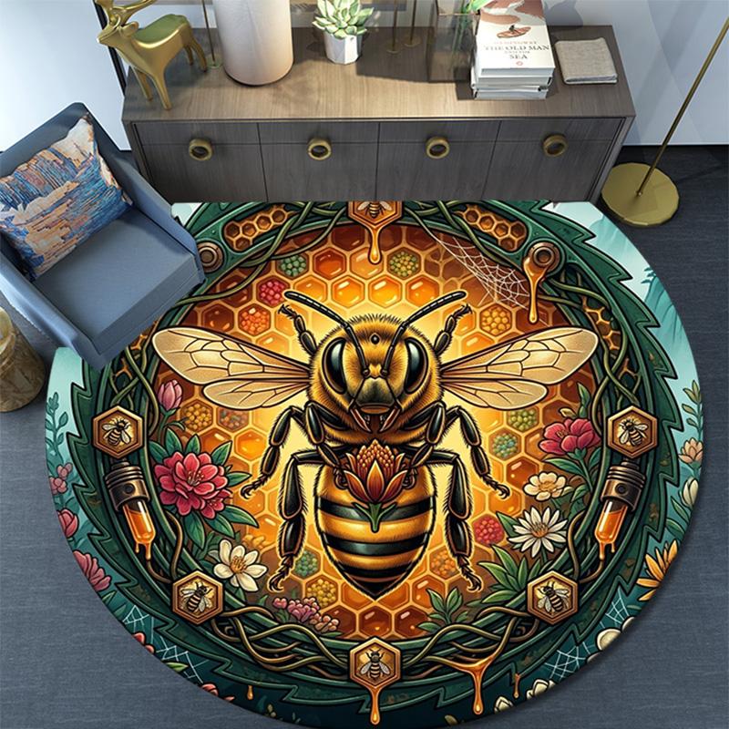 Bee Honeycomb Nature Artwork Round Area Rug Under Office Chairs Bedroom Living Room Home Decor