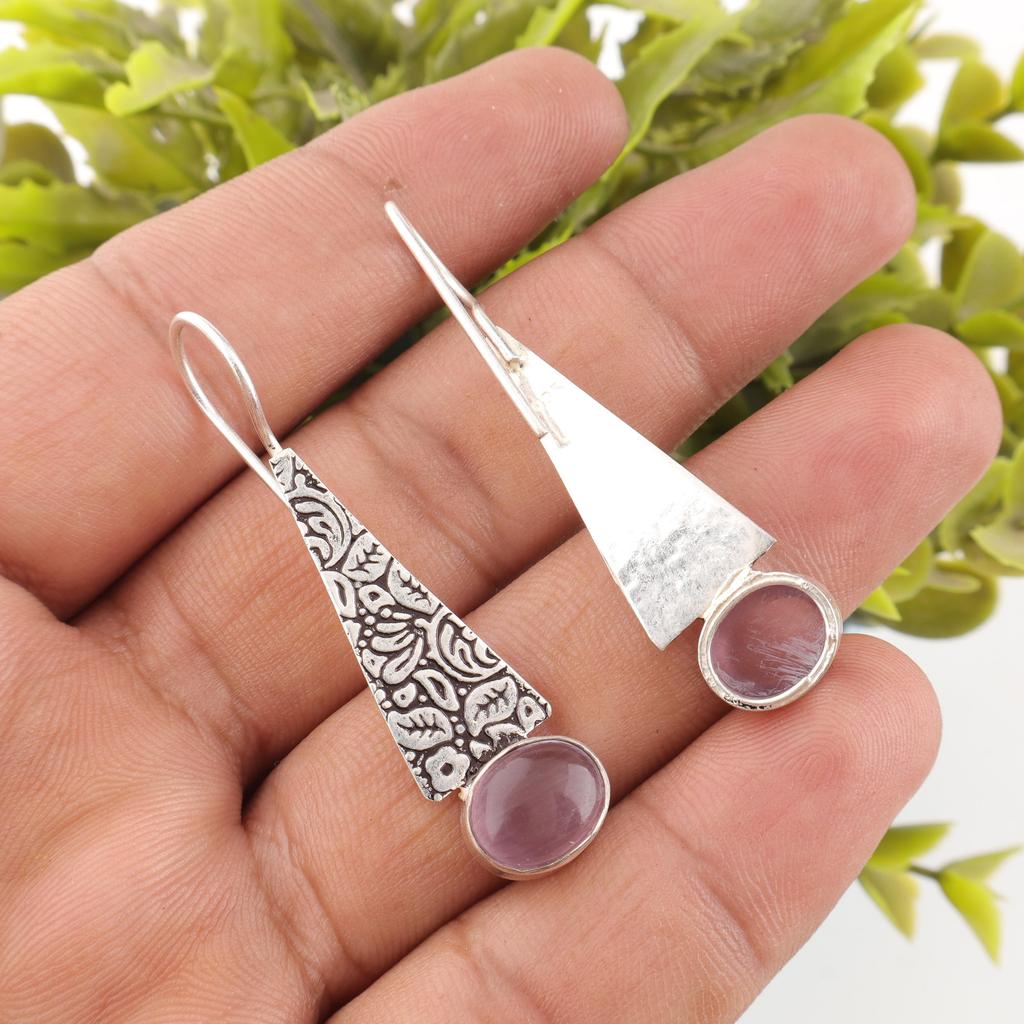 Purple Cat's Eye Gemstone Jewelry, 925 Solid Sterling Silver Jewelry, Handmade Gorgeous Silver Earrings, For Wedding Gift