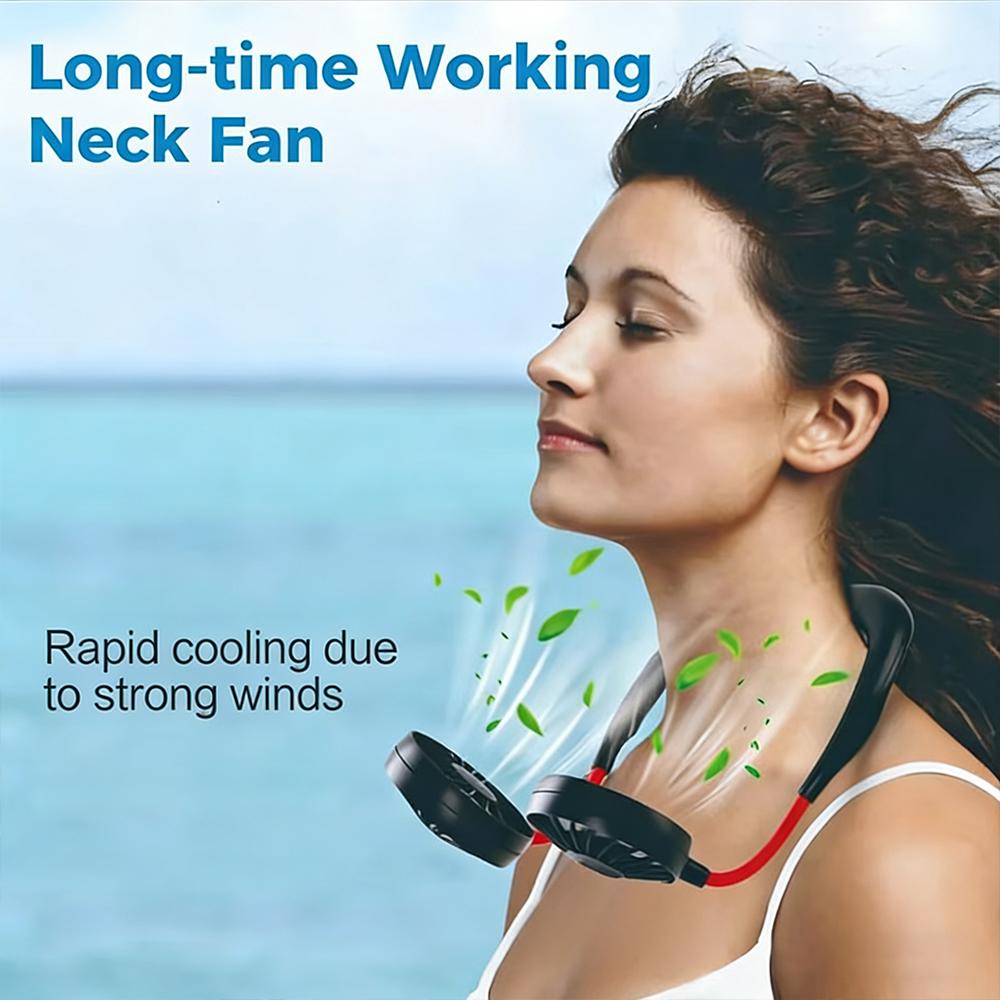 USB Portable Fan Cold Fan Hands Free Neck Fan Hanging Rechargeable Mini Sports Fan 3-Speed Adjustable Neck Dual Fan Home Outdoor