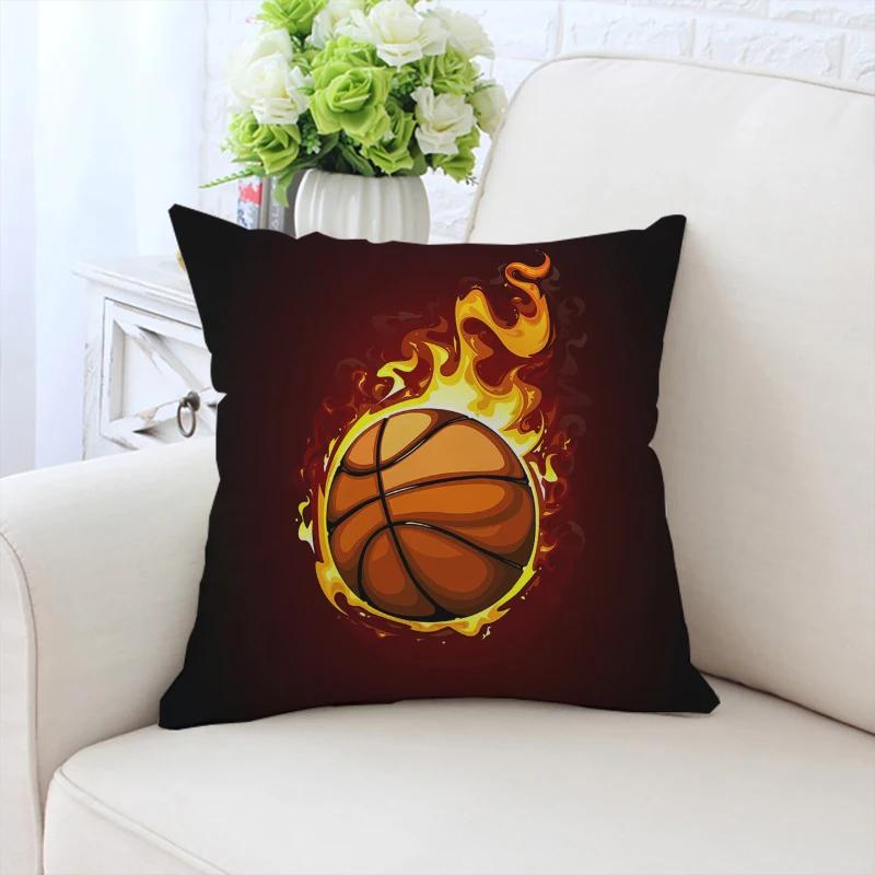 Kissenbezug I Love Basketball Sofakissenbezug Beidseitig bedruckt Kurzer Plüsch Stuhl Lendenwirbelstütze Bett Schlafkissen 50x50